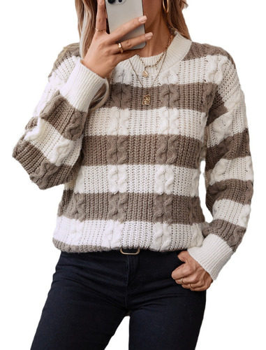 Suéter Retro Holgado Con Cuello Redondo Y Retorcido