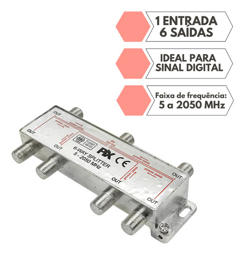 Divisor De Sinal Alta 5-2050mhz 1x6 Antenas Coletiva E Net