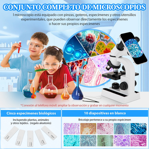 Kit De Microscopio Óptico Acromático Binocular 1600x Con Luz