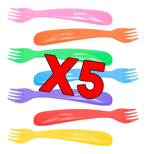 Set X5 Tenedores Infantil Plastico Cubiertos Niños Colores