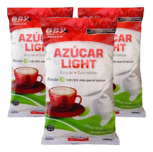 Azúcar Light Con Sucralosa Bsx Max Pro Natural Queen 400g X3