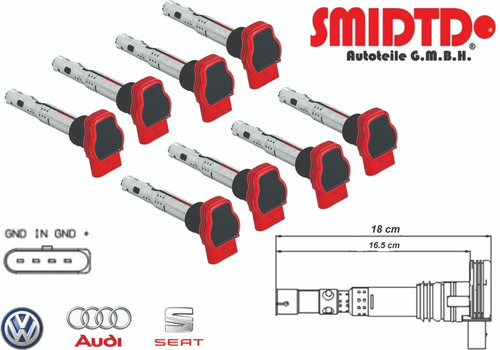 8 Bobinas De Encendido Roja Audi R8 2010-2014 V10 5.2 Lts