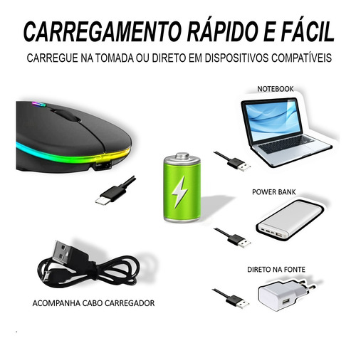 Mouse Sem Fio Bluetooth Recarregável
