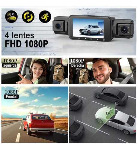 1080p Cámara Universal Para Automóvil Dash Cam 4 Cámara+64gb