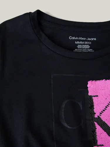 Polera Niña Split Monogram Sequin Negro Calvin Klein