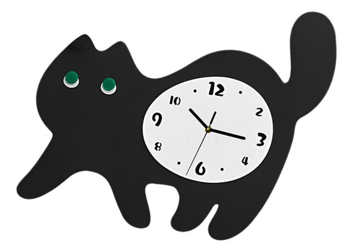 Reloj De Pared Con Forma De Gato, Bonito , Creativo, Negro