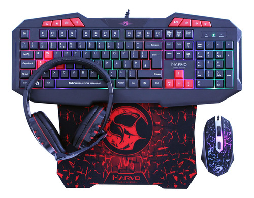 Marvo Combo Gamer 4 En 1 Teclado Mouse Auricular Y Pad Cm409