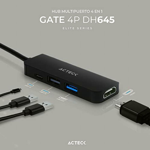 Hub Usb C 4 En 1 Gate 5p Dh645 4khdmi + 1xusb A 3.0 + 1xusb