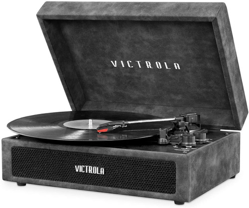 Tocadiscos Victrola Piel Gris Tornamesa Parlante Bluetoot