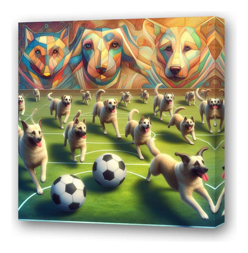 Cuadro 45x45cm Perros Futbol Cancha Vanguardista M1