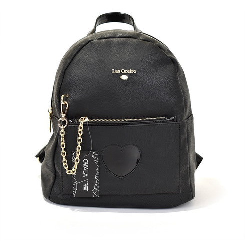 Mochila Las Oreiro Eco Cuero Mujer Original Bolsillo Corazon