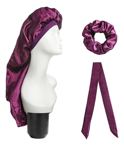Gorro Largo De Satén, Gorro De Dormir, Banda Elástica,