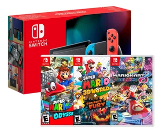 Nintendo Switch Neón + Odyssey + Mario 3d World + Mario Kart