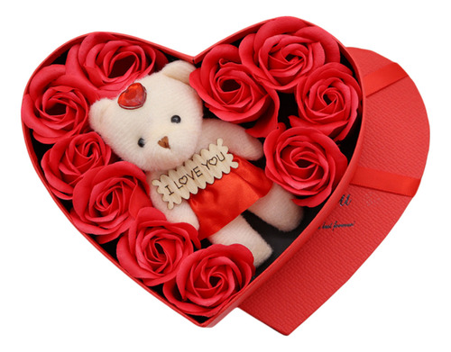 Regalos De San Valentín: Caja De Rosas Artificiales Con Oso