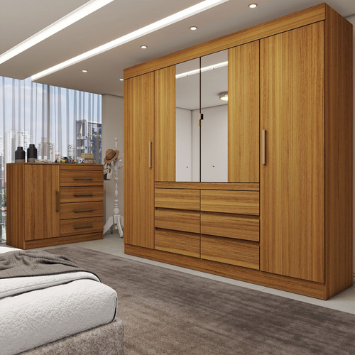Guarda-roupa Casal Honey 4 Portas 6 Gavetas 1 Porta 4 Cor Marrom