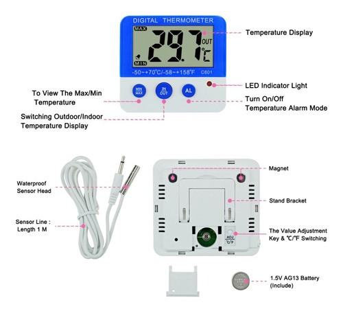 Termómetro Digital For Refrigerador Con Sonda Y Congelador