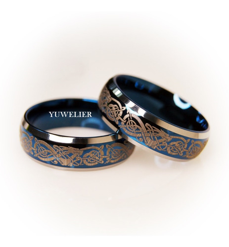 Imagen 1 de 5 de Par Anillos De Tungsteno Dragon Celta Pareja