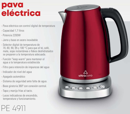 Pava Eléctrica Ultracomb PE-4911 - Bordó - 220V