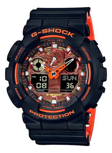 Reloj Casio G-shock GA-100BR-1ADR Color de correa negro/naranja Color del bisel negro Color de fondo naranja