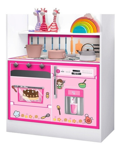 Imagen de cocina infantil de MDF con estufa rosa