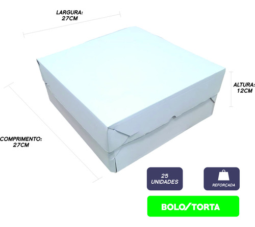 Caixa Quadrada Para Bolo E Torta Lisa Reforçada N°2 C/ 25 Un