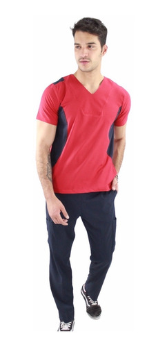 Conjunto Uniforme Quirúrgico Hombre Rojo Con Lateral Marino