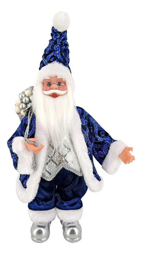 Enfeite Natal Papai Noel Azul E Prata 40cm Decoração Natal