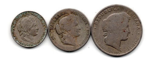 Peru Lote 3 Monedas 5, 10, 20 Centavos Años 1940, 1919, 1918