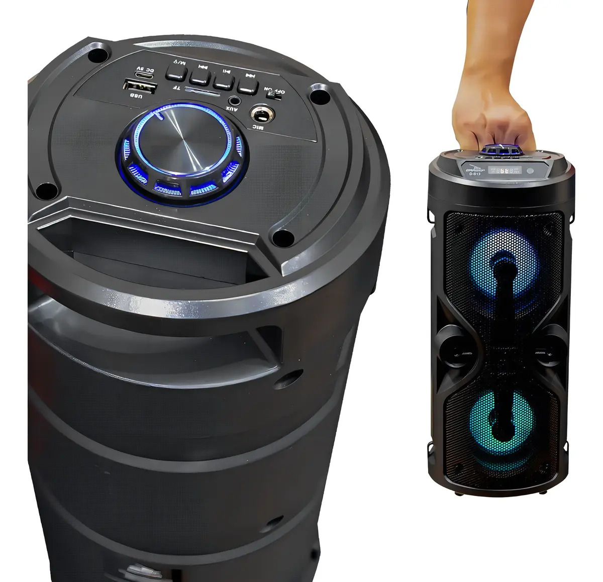 Alto-falante Portátil Grasep D-S14 com Bluetooth, Karaokê e Controle Remoto - Preto