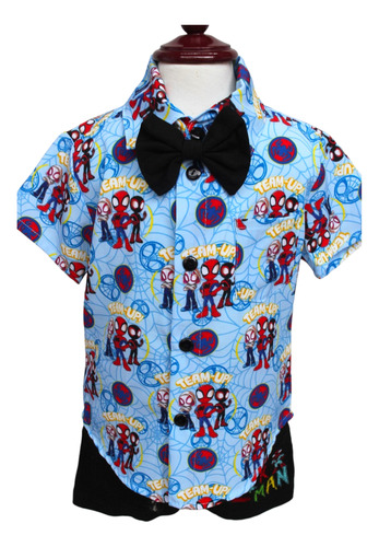 Conjunto Spiderman Niño: Playera, Moño Y Short Hombre Araña