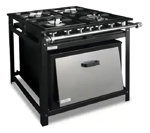 Fogão Industrial Cristal Aço 4 Bocas Com Forno Preto Gás Multigás...
