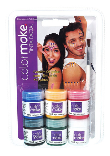 Kit Tinta Liquida 6 Cores De 15 Ml Com Pincel E Pote Glitter