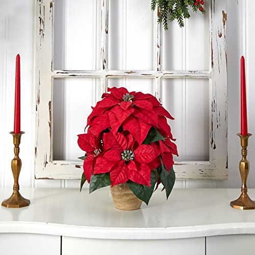 Poinsettia Artificial Con Arreglo De Flores De Seda En Jarró