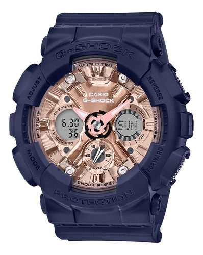 Reloj Casio G-shock Gma-s120mf-2a2dr Mujer 100% Original Color de la correa Azul oscuro Color del bisel Oro rosa Color del fondo Oro/Rosa