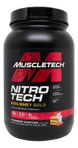 Muscletech Nitro Tech Whey Gold Proteína Frutilla 907g 3c