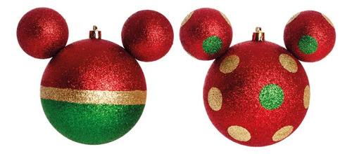 Bolas De Natal Cabeça Mickey Poa E Lisa 10cm Jogo Com 2 Unid