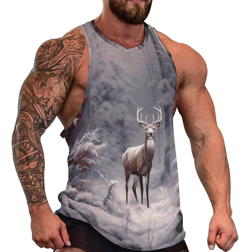 Wildlife Elk Deer Camiseta Manga Para Hombre Gimnasio