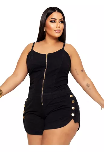 Macacao Jeans Curto Plus Size