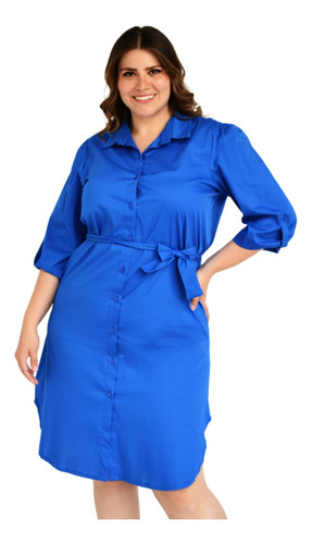 Vestido Camisero Roman Fashion /tallas Extras, 0707 (azul Re