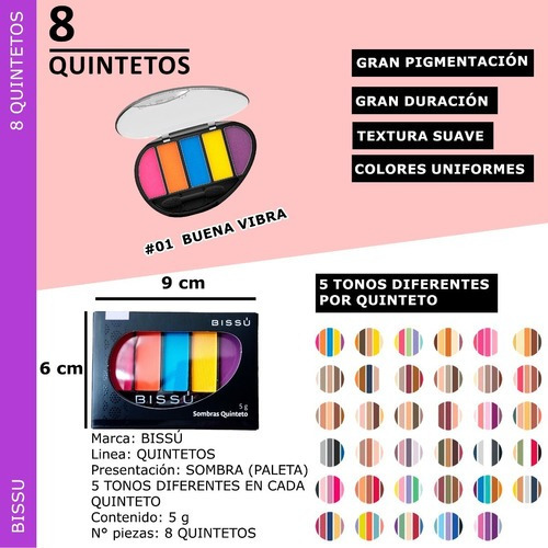 Kit Quintetos Sombras Bissú 8 Paletas Tonos Variados