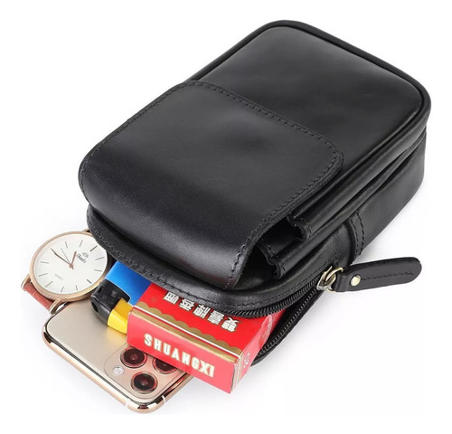 Hombre Bolso Cintura Aceite Cera Cuero Genuino Portacelular