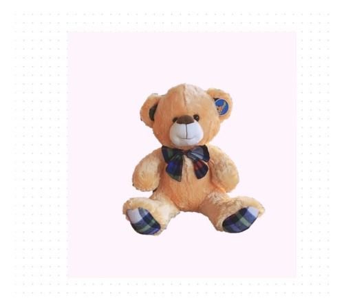 Peluche Oso Clasico Cinta Azul A Cuadros 40 Cms Musical