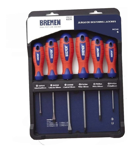 Set Destornilladores Bremen 6 Unidades Phillips Plano Pro