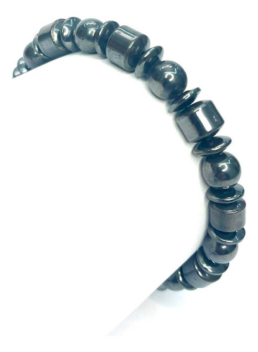 Pulseira Hematita Com Esferas Pedra Natural Elegante Top Cor Cinza Tamanho 16cm