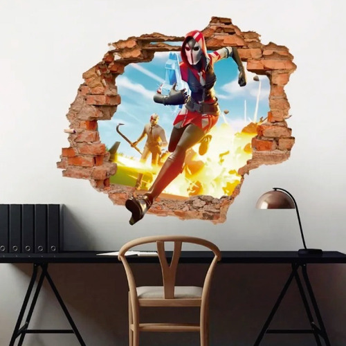 Imagen 2 de 6 de Vinilo Decorativo Fortnite -i25 Sticker Gigante Muro Roto