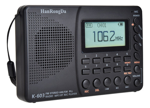 Equipo De Radio Am/fm/sw/bt/tf Digital Mp3 Portátil Usb Hrd-