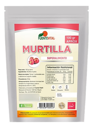 Murtilla Polvo 100% Natural - 100gr. Agronewen Sabor Fuente Vital