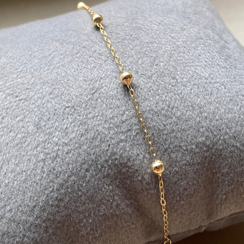 Pulseira De Bolinhas P-3mm Bebê/infantil Ouro 18k-750 - 17cm Dourado 3 Mm 17 Cm