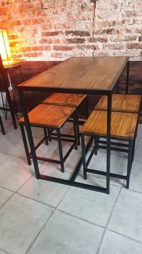 Imagen 2 de 3 de Mesa Cervecera Industrial 120x60x76cm + 4 Banquetas 40x40