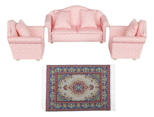 Mini Sofá Tapizado Rosa En Miniatura Con Alfombras De Suelo